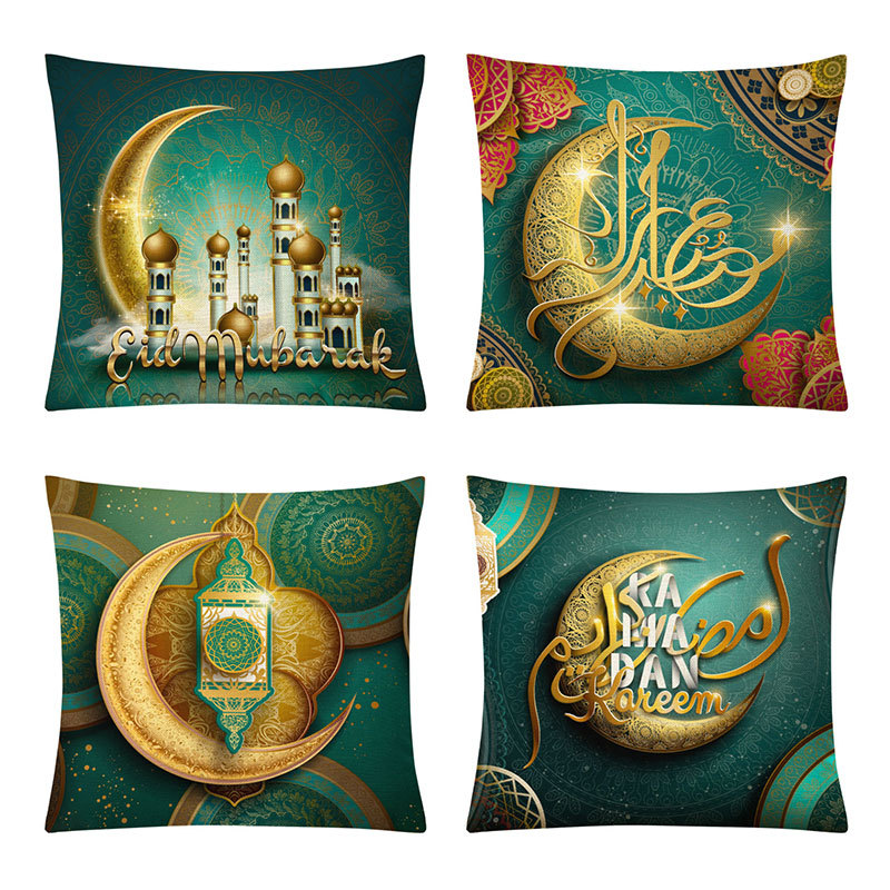Muslim Pillow Cover Simple Ramadan Eid Al-Fitr Dark Blue Moon Starlight Digital Printed Pillowcase Pillow Cover