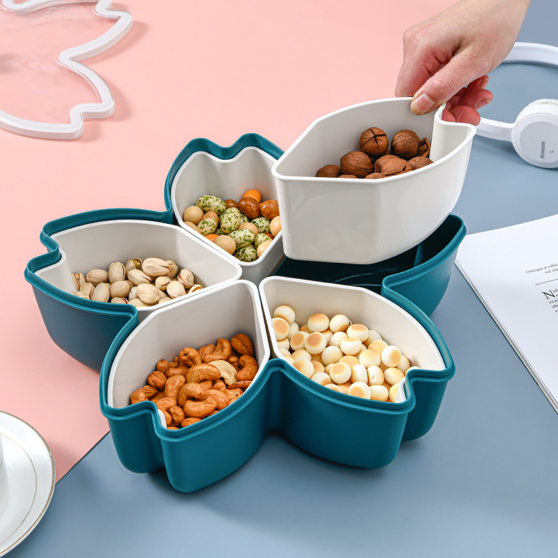 Factory Direct Sales Creative Simple Fruit Plate Living Room Home Snacks Nuts Storage Box Covered Compartment Fruit Storage Tray