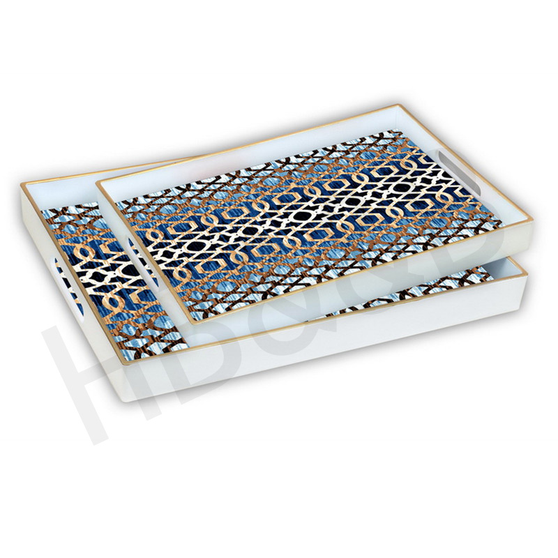 European Luxury American Light Luxury Metal Tea Tray Tray Household Tea Cup Storage Glass Mirror Christmas Oblique Tray