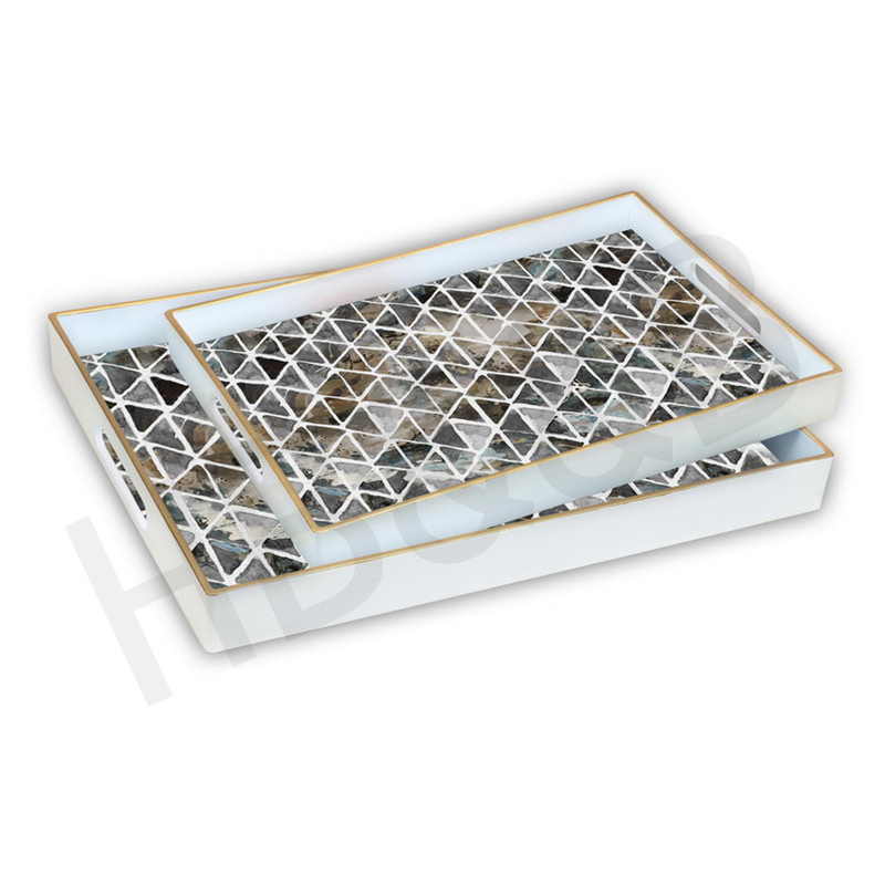 European Luxury American Light Luxury Metal Tea Tray Tray Household Tea Cup Storage Glass Mirror Christmas Oblique Tray