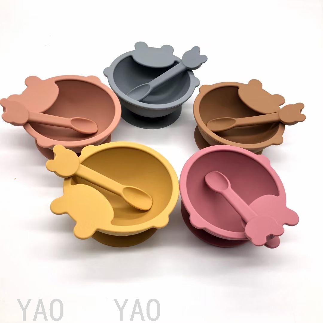 Babies' Tableware Set Silicone Children's Tray Bowl Spoon Bib Baby Eat Training Complementary Food Feeding Gift Babies' Tableware Set Silicone Children's Tray Bowl Spoon Bib Baby Eat Training Complementary Food Feeding Gift