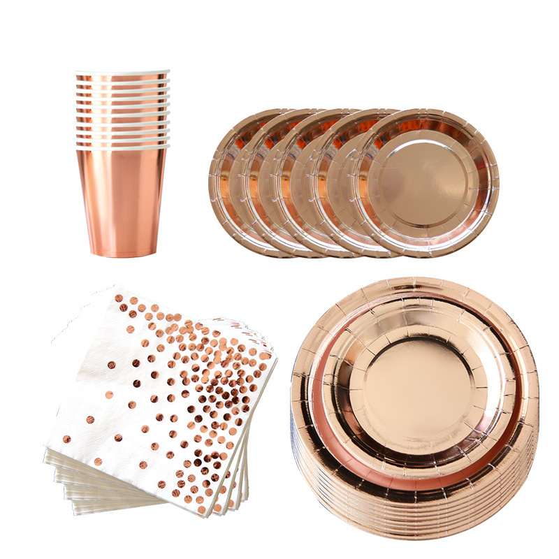 Amazon Hot Pin 40PCS Suit Rose Jinsheng Daily Necessities Rose Gold Tray Cups Rose Gold Wallpapers