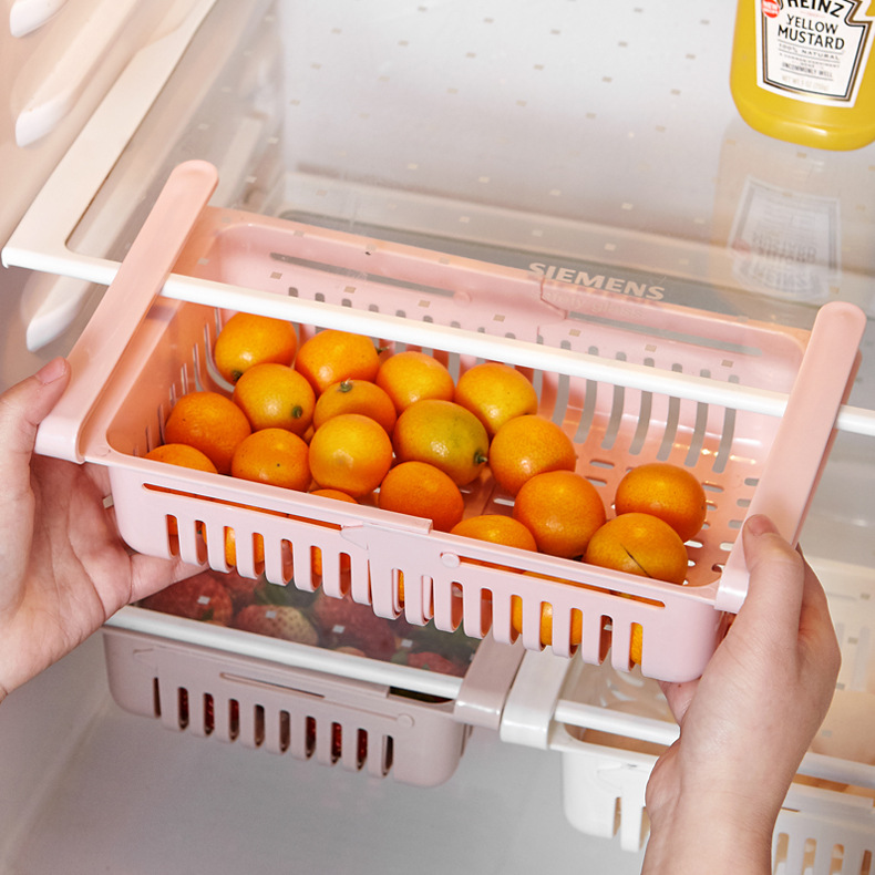 Douyin refrigerator free Retractable basket tray Blue Retractable Hanging basket Pul-out basket finishing frame layout
