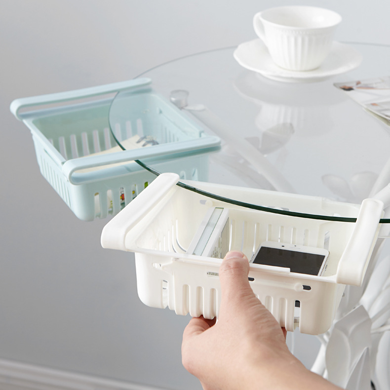 Douyin refrigerator free Retractable basket tray Blue Retractable Hanging basket Pul-out basket finishing frame layout