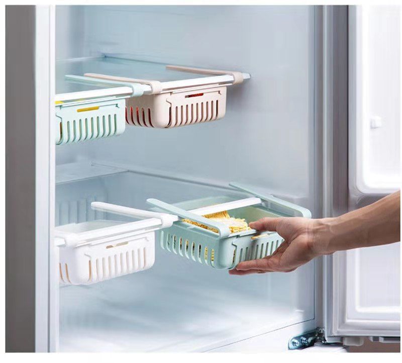 Douyin refrigerator free Retractable basket tray Blue Retractable Hanging basket Pul-out basket finishing frame layout Douyin refrigerator free Retractable basket tray Blue Retractable Hanging basket Pul-out basket finishing frame layout