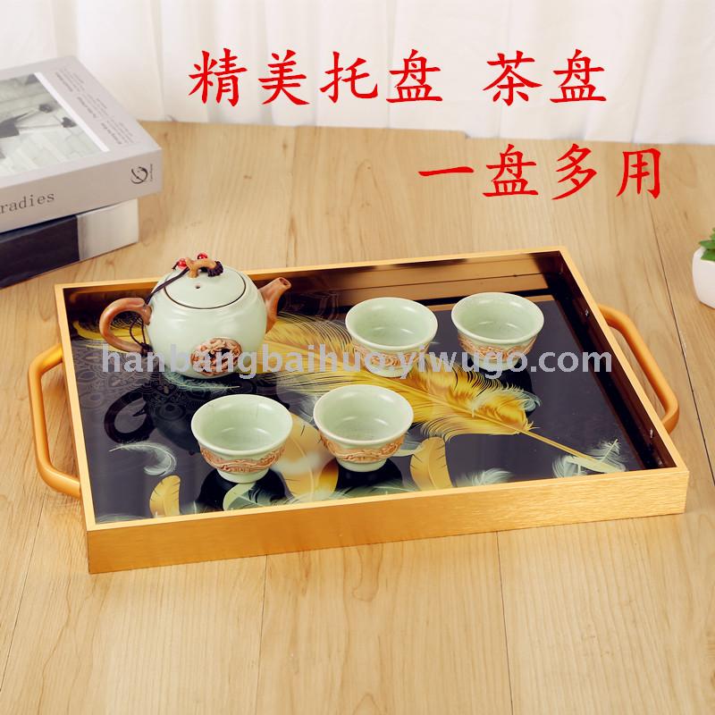 European luxury American light luxury metal tea tray tray household teacup hollow glass mirror living room decorations European luxury American light luxury metal tea tray tray household teacup hollow glass mirror living room decorations