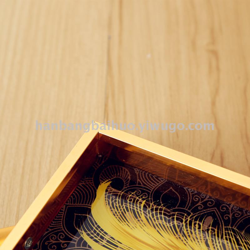 European luxury American light luxury metal tea tray tray household teacup hollow glass mirror living room decorations European luxury American light luxury metal tea tray tray household teacup hollow glass mirror living room decorations