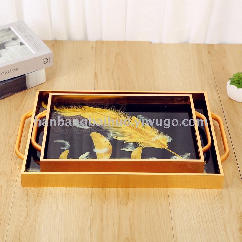 European luxury American light luxury metal tea tray tray household teacup hollow glass mirror living room decorations European luxury American light luxury metal tea tray tray household teacup hollow glass mirror living room decorations