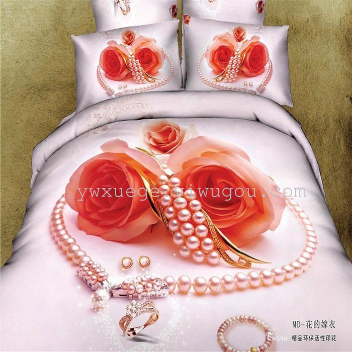 Cotton four set twill reactive printing 3D four sets of 100% cotton bedding set of four snow pigeon textile exports Cotton four set twill reactive printing 3D four sets of 100% cotton bedding set of four snow pigeon textile exports
