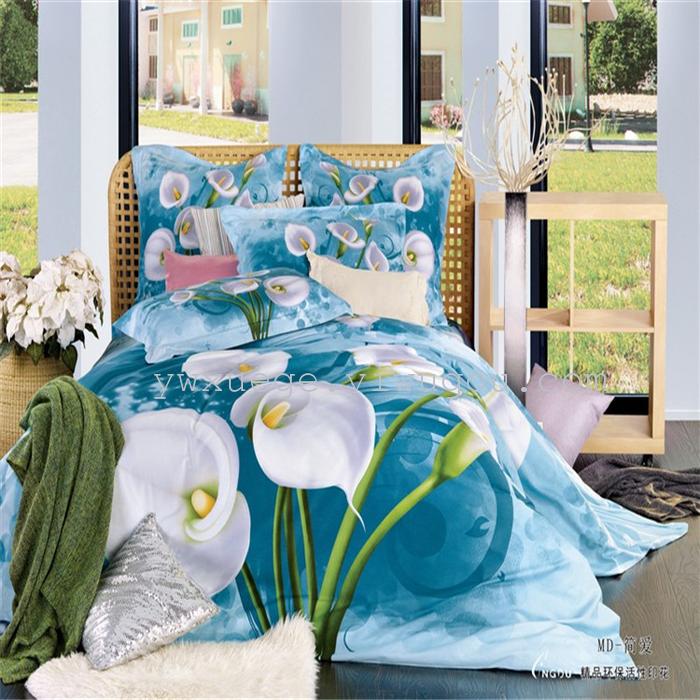 Cotton four set twill reactive printing 3D four sets of 100% cotton bedding set of four snow pigeon textile exports Cotton four set twill reactive printing 3D four sets of 100% cotton bedding set of four snow pigeon textile exports