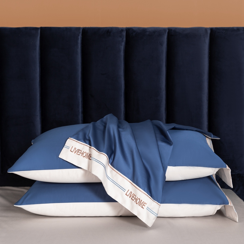 Four Seasons Universal Solid Color Four-Piece Set High-End 100 Quilt Cover Bed Sheet 4 Embroidery Wide Edge Bedding Set
