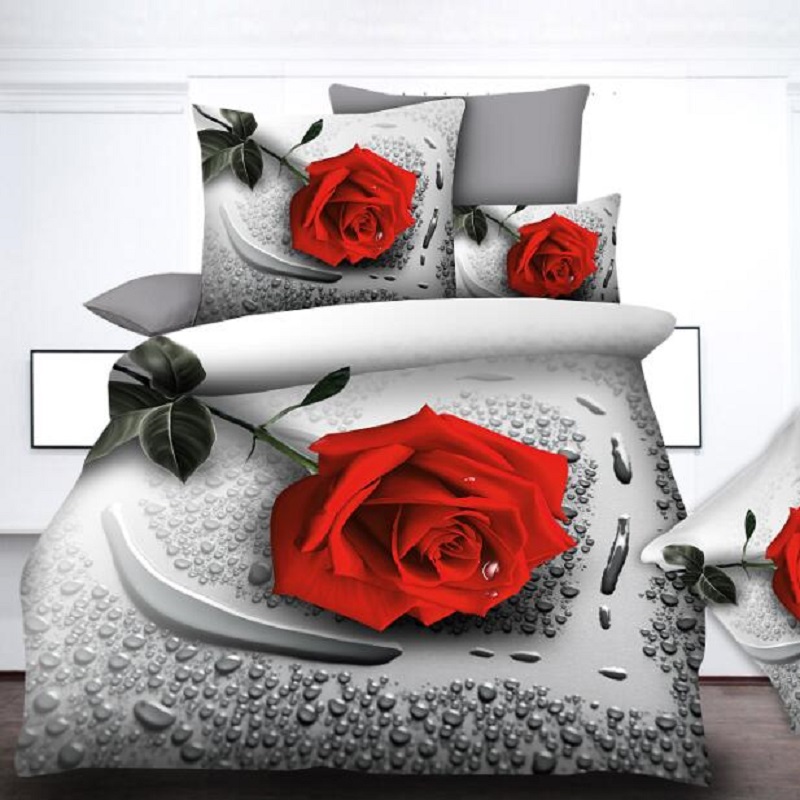 Cheap 3D Printing Duvet Cover Bed Sheet Pillowcases Home Bedding Set 4pcs Rose Plant Bear Queen for Adults SMN11
