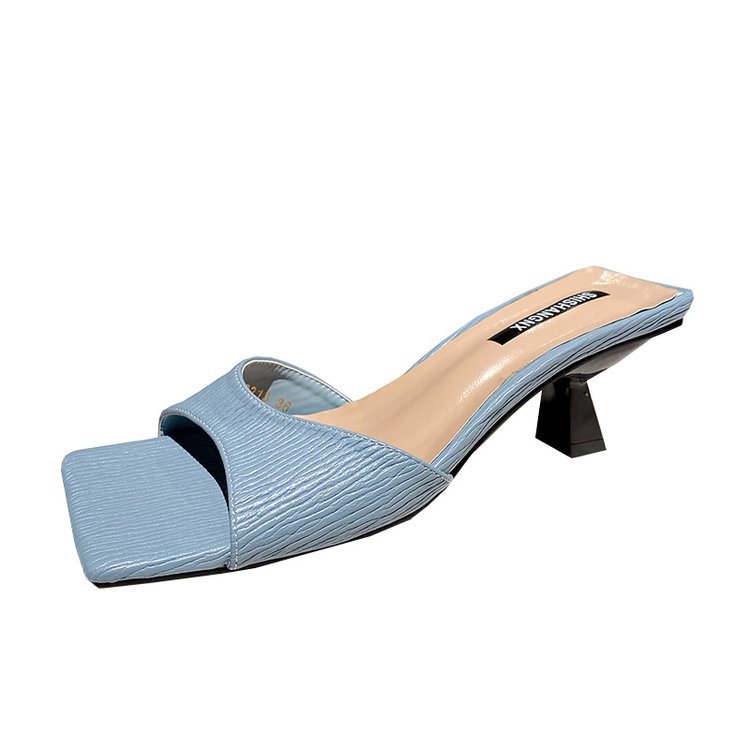 Women&#039;s Sandals 2021 New Summer Fashion Square Toe Sandals Lazy High Heel Slippers Ins Semi Slipper Women&#039;s Shoes