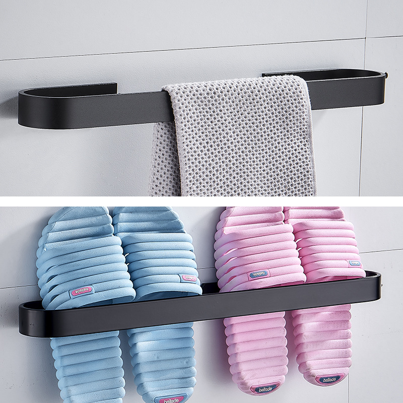 Space Aluminum Towel Rod Simple Bathroom Single Layer Hanging Rod Wall Storage Punch-Free Slipper Rack Bathroom Towel Rod
