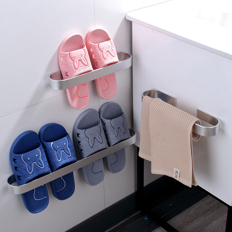 Space Aluminum Towel Rod Simple Bathroom Single Layer Hanging Rod Wall Storage Punch-Free Slipper Rack Bathroom Towel Rod