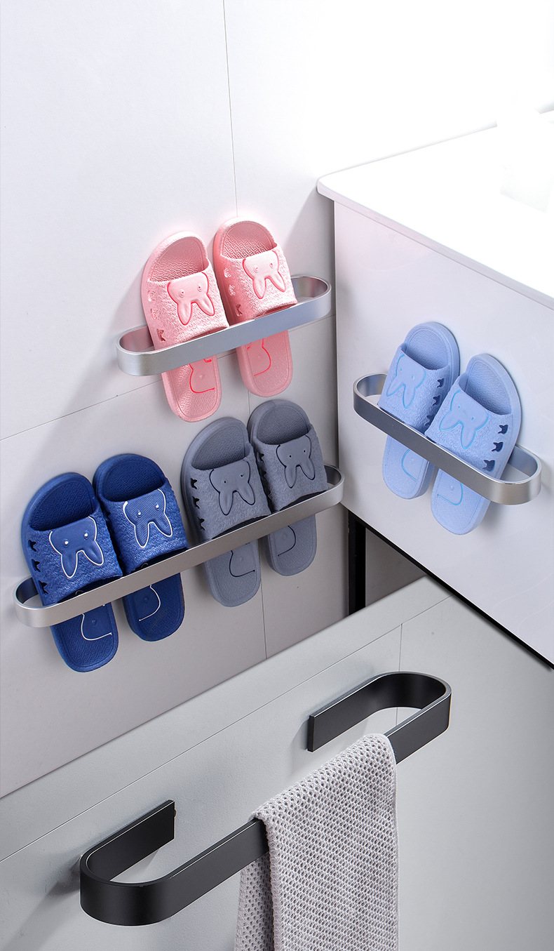 Space Aluminum Towel Rod Simple Bathroom Single Layer Hanging Rod Wall Storage Punch-Free Slipper Rack Bathroom Towel Rod Space Aluminum Towel Rod Simple Bathroom Single Layer Hanging Rod Wall Storage Punch-Free Slipper Rack Bathroom Towel Rod