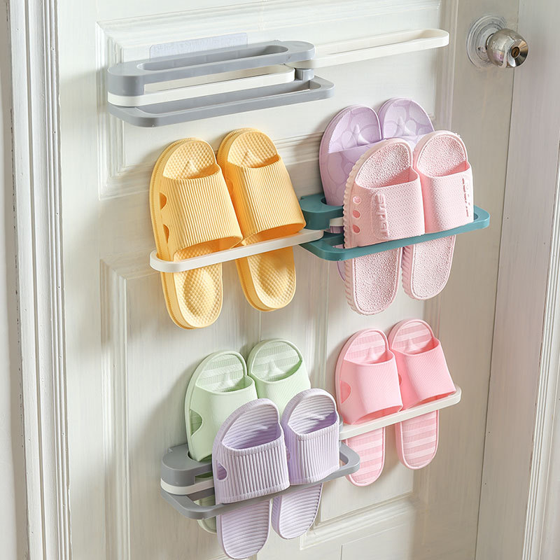 Foldable Bathroom Slipper Rack Punch-Free One-to-Four Bathroom Shoe Rack Home Tableware Storage Storage Rack