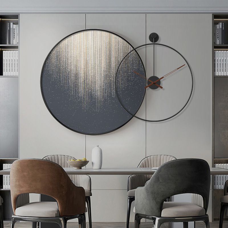 Modern Light Luxury Dining Room Restaurant Decoration Painting Dining Table round Band Clock Wall Painting Abstract Atmosphere Hallway Corridor Mural