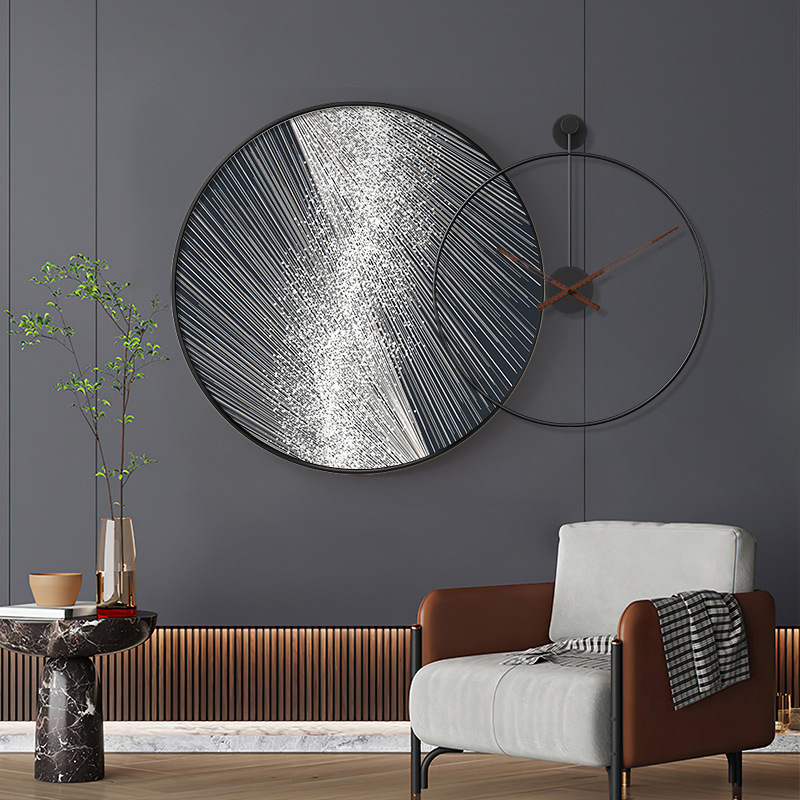 Modern Light Luxury Dining Room Restaurant Decoration Painting Dining Table round Band Clock Wall Painting Abstract Atmosphere Hallway Corridor Mural