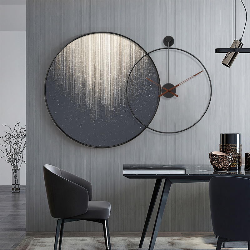 Modern Light Luxury Dining Room Restaurant Decoration Painting Dining Table round Band Clock Wall Painting Abstract Atmosphere Hallway Corridor Mural