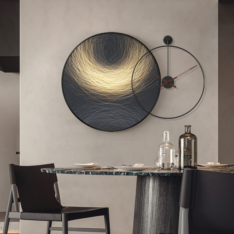 Modern Light Luxury Dining Room Restaurant Decoration Painting Dining Table round Band Clock Wall Painting Abstract Atmosphere Hallway Corridor Mural