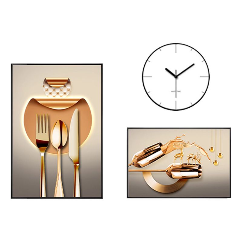 Restaurant Decoration Painting Clock 2021 New Modern Light Luxury Dining Room Wall Painting Abstract Wine Glass Combined Mural