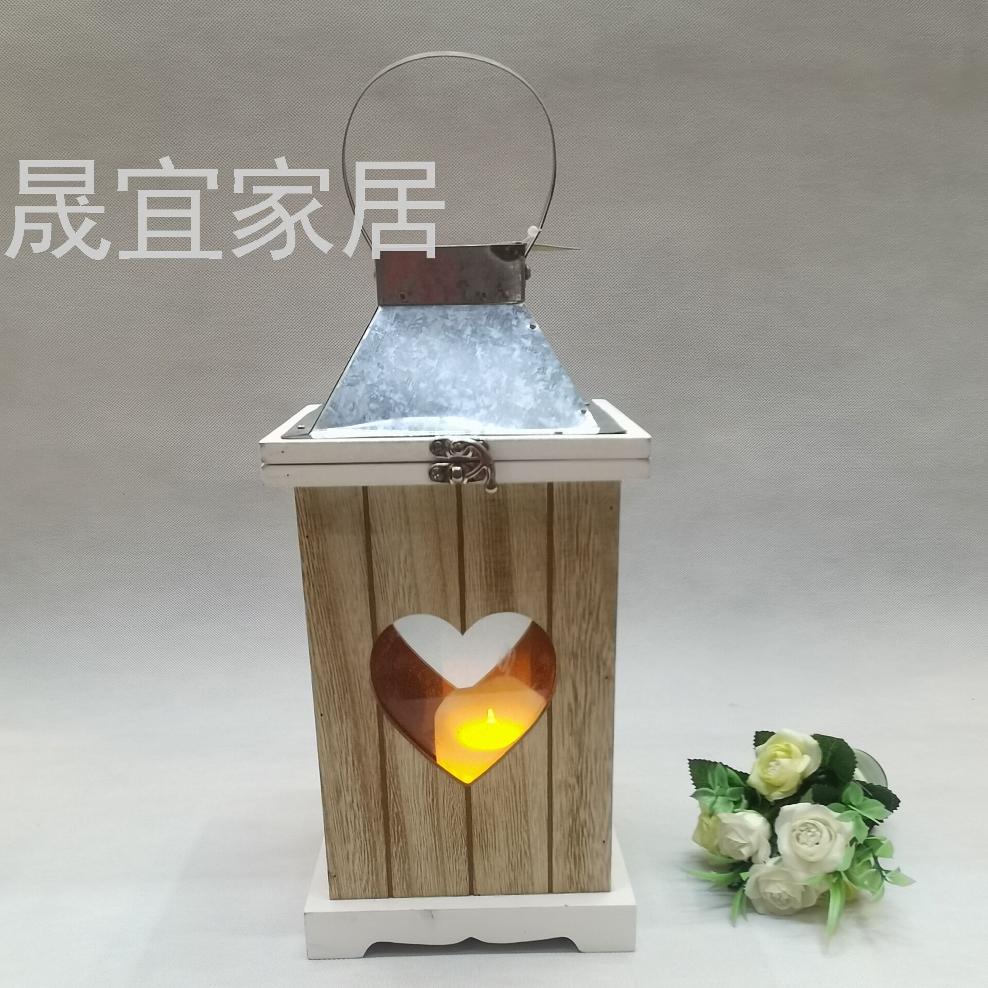 European Storm Lantern Candlestick Love Floor Aromatherapy Candle Wood Iron Storm Lantern Craftwork Storm Lantern Bedroom Decoration