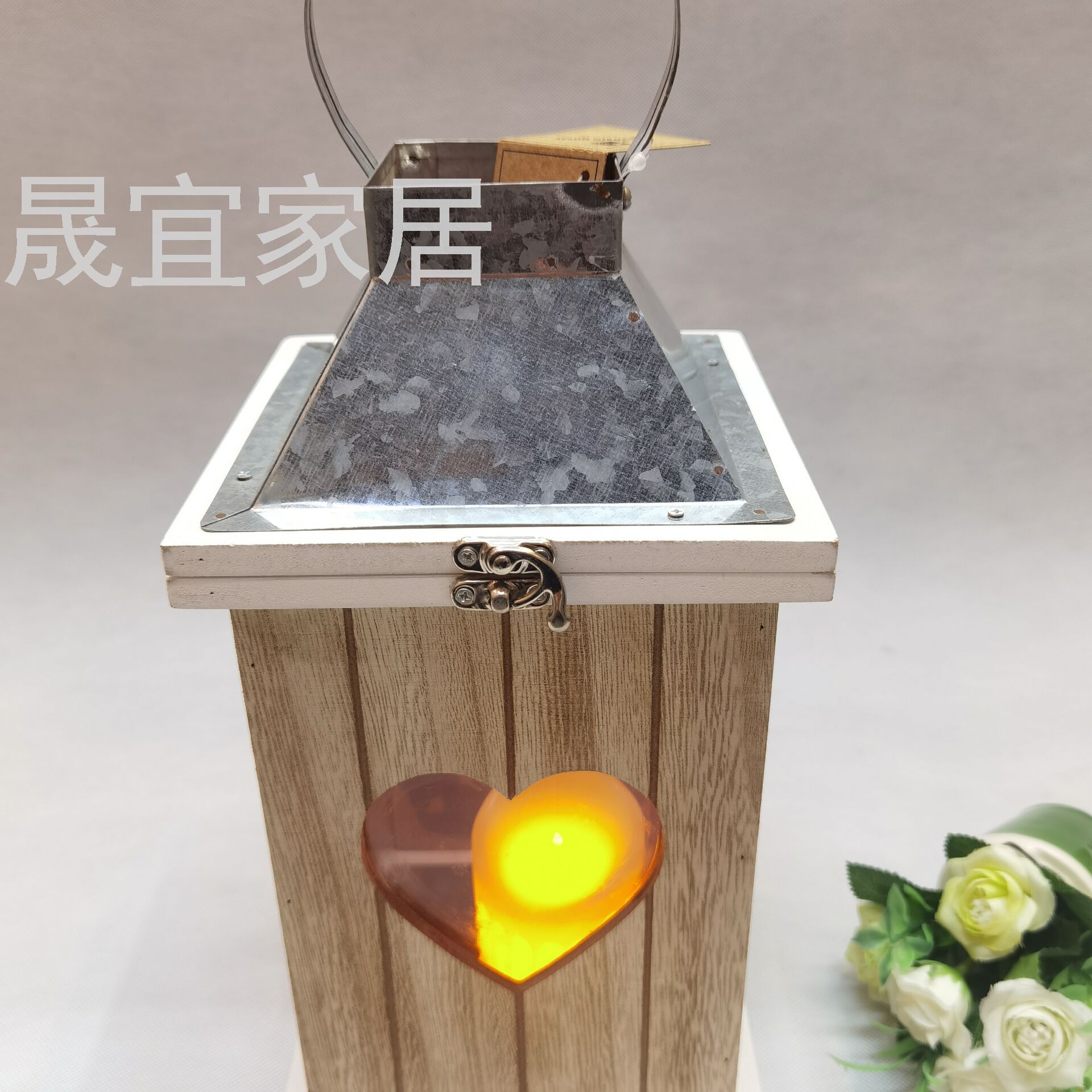 European Storm Lantern Candlestick Love Floor Aromatherapy Candle Wood Iron Storm Lantern Craftwork Storm Lantern Bedroom Decoration
