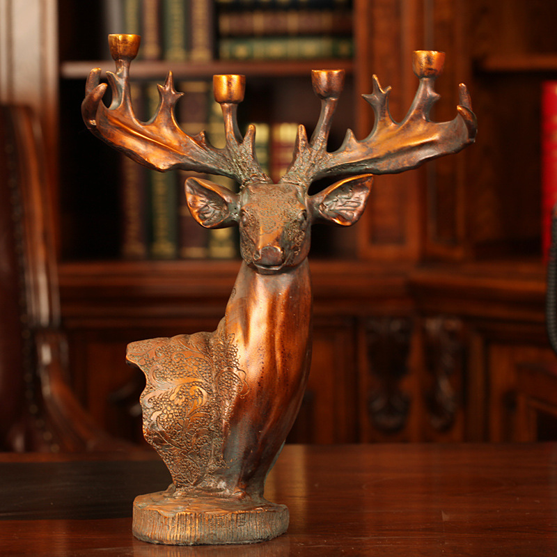 The American style country style villa model house was recently decorated to do old resin elk candlestick
