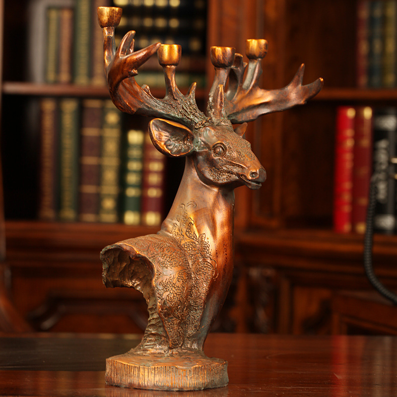 The American style country style villa model house was recently decorated to do old resin elk candlestick