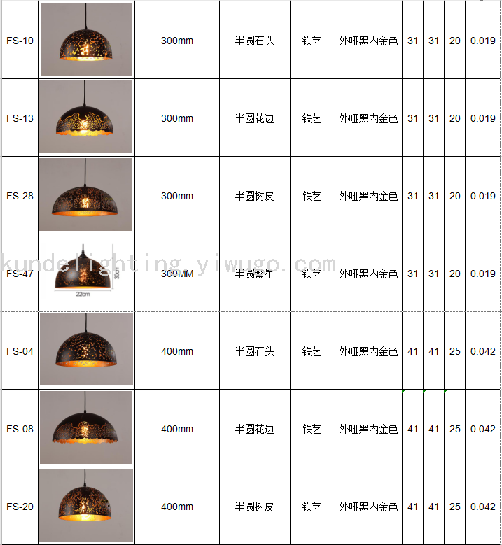 FS-04 Semicircle Corrosion Craft Ceiling Lamp Dining Chandelier LED Lamp Bar Chandelier Creative Lamps Retro Lamps