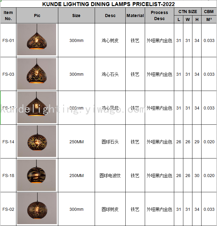 FS-04 Semicircle Corrosion Craft Ceiling Lamp Dining Chandelier LED Lamp Bar Chandelier Creative Lamps Retro Lamps