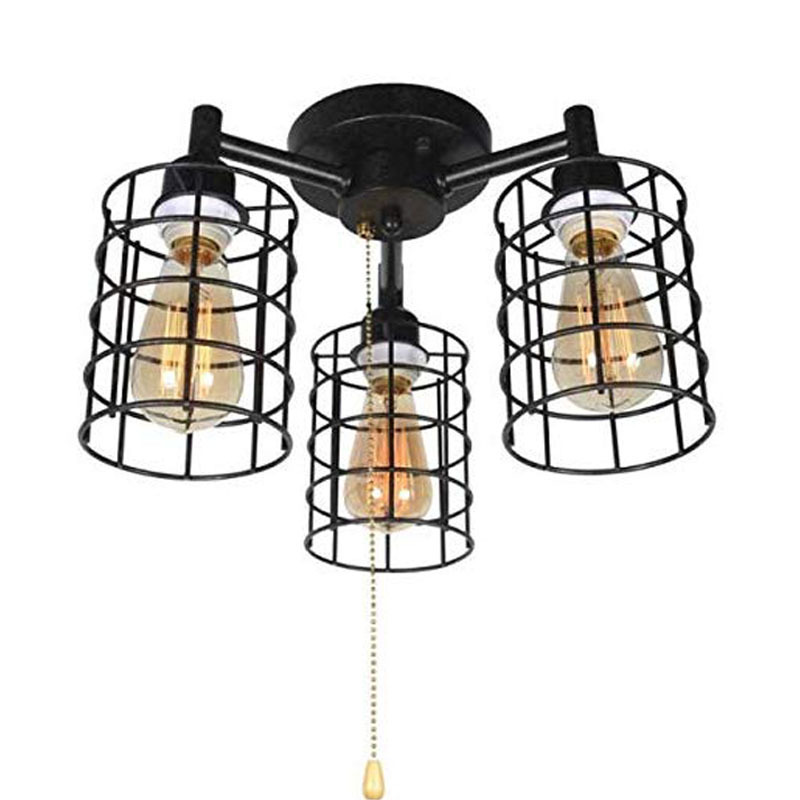 Cross-Border Foreign Trade Wrought Iron Ceiling Lamp American Retro Industrial Style Bedroom Ceiling Lighting