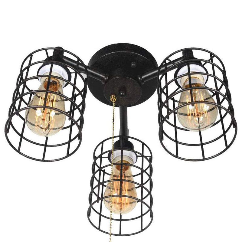 Cross-Border Foreign Trade Wrought Iron Ceiling Lamp American Retro Industrial Style Bedroom Ceiling Lighting