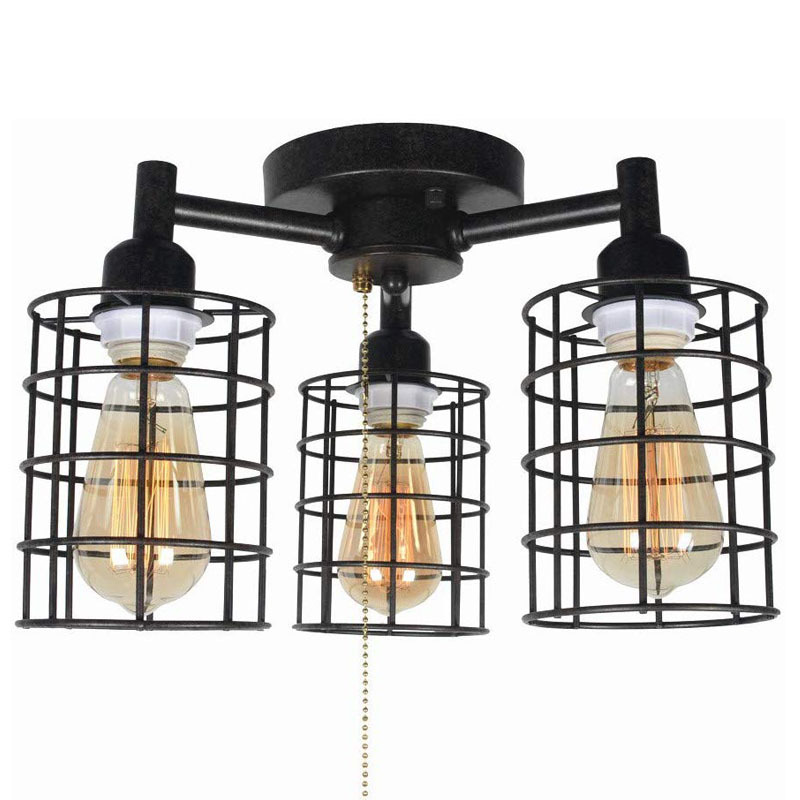 Cross-Border Foreign Trade Wrought Iron Ceiling Lamp American Retro Industrial Style Bedroom Ceiling Lighting
