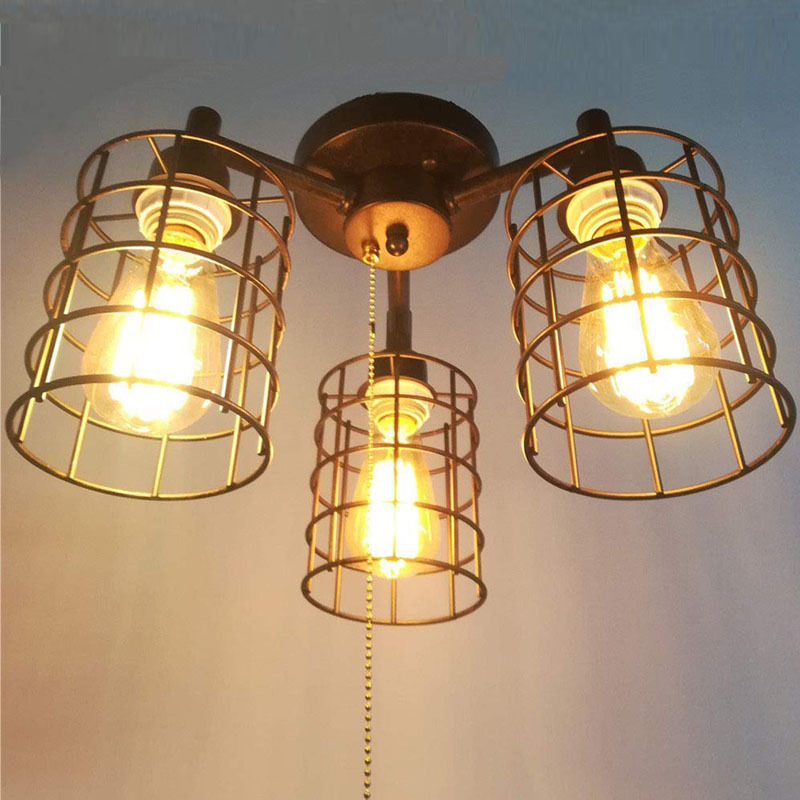 Cross-Border Foreign Trade Wrought Iron Ceiling Lamp American Retro Industrial Style Bedroom Ceiling Lighting