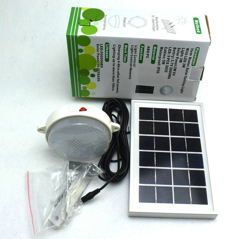 Led art ceiling lamp remote control white ceiling lamp 3W polycrystalline silicon solar panel ceiling lamp