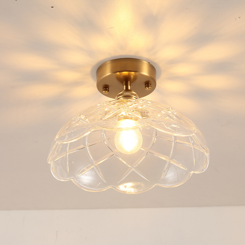 Japanese-Style Retro Brass Glass Ceiling Lamp Bathroom Corridor Simple Modern B &amp; B Entrance Hall Entrance Ceiling Lamp