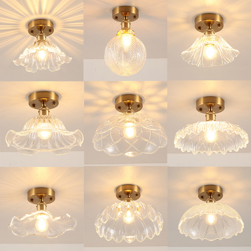 Japanese-Style Retro Brass Glass Ceiling Lamp Bathroom Corridor Simple Modern B &amp; B Entrance Hall Entrance Ceiling Lamp