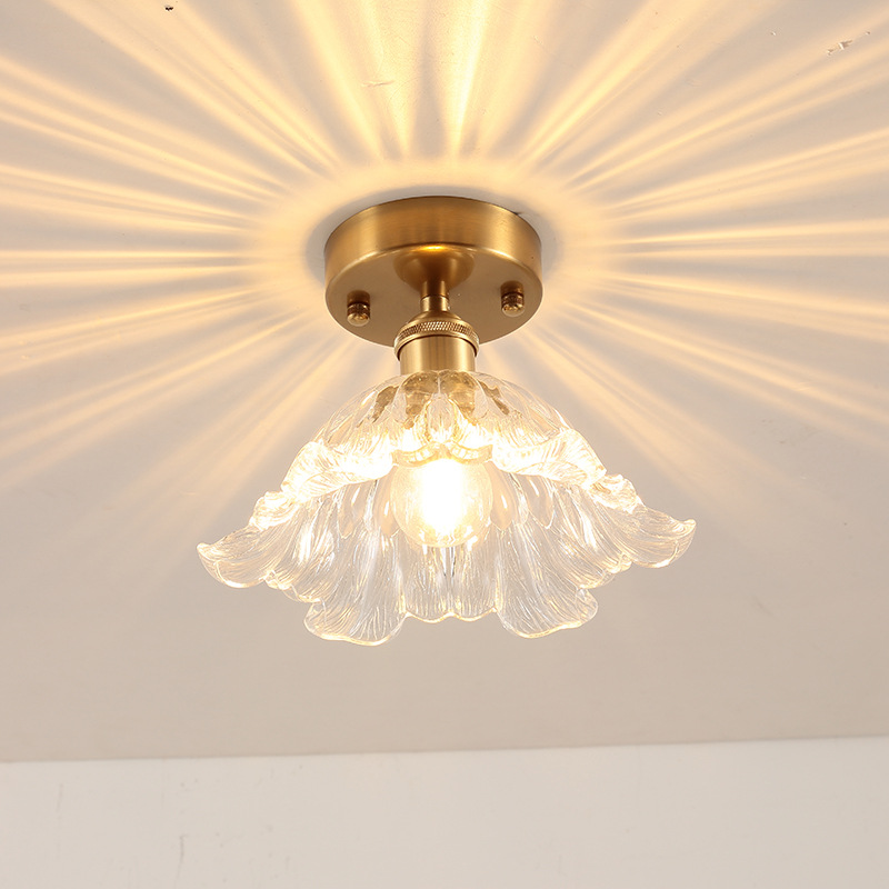 Japanese-Style Retro Brass Glass Ceiling Lamp Bathroom Corridor Simple Modern B &amp; B Entrance Hall Entrance Ceiling Lamp