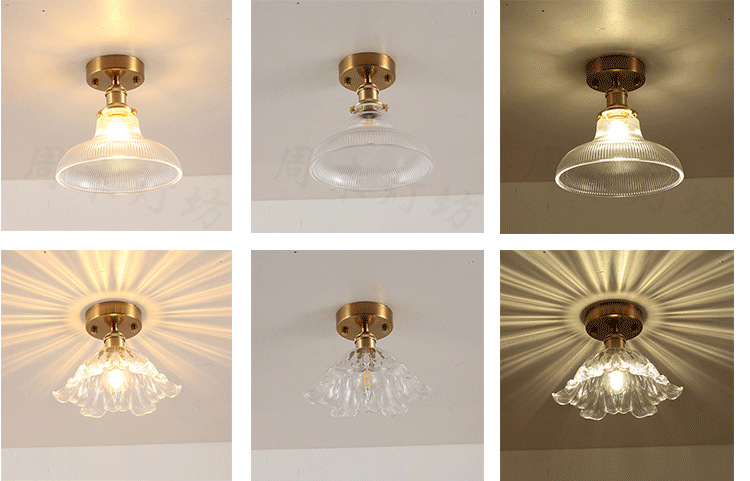 Japanese-Style Retro Brass Glass Ceiling Lamp Bathroom Corridor Simple Modern B & B Entrance Hall Entrance Ceiling Lamp