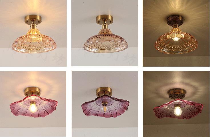 Japanese-Style Retro Brass Glass Ceiling Lamp Bathroom Corridor Simple Modern B & B Entrance Hall Entrance Ceiling Lamp