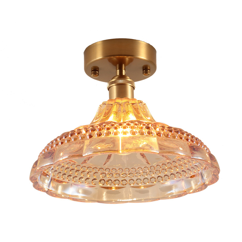Japanese-Style Retro Brass Glass Ceiling Lamp Bathroom Corridor Simple Modern B &amp; B Entrance Hall Entrance Ceiling Lamp