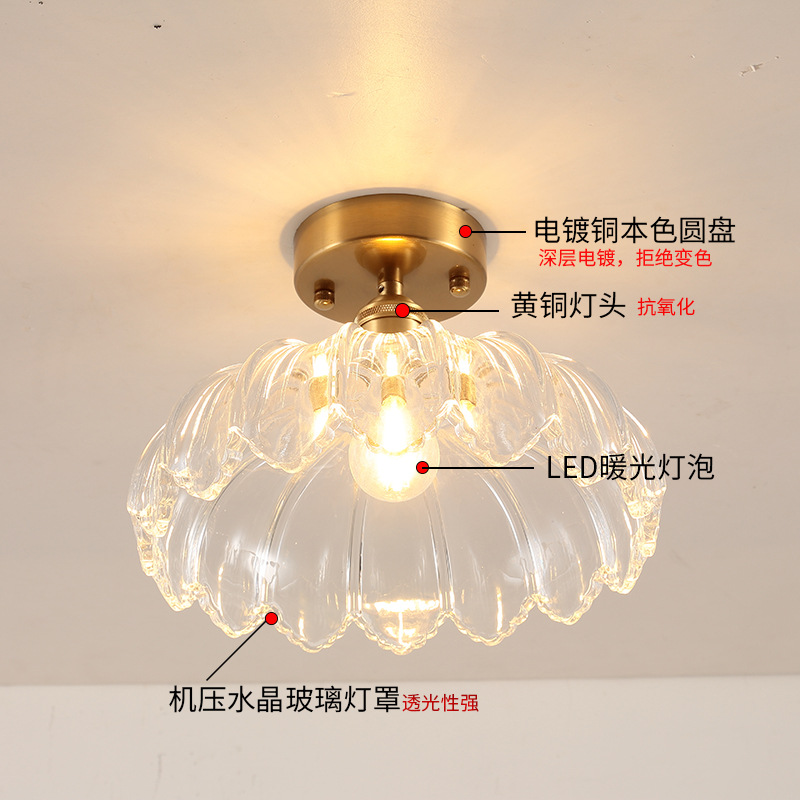 Japanese-Style Retro Brass Glass Ceiling Lamp Bathroom Corridor Simple Modern B &amp; B Entrance Hall Entrance Ceiling Lamp