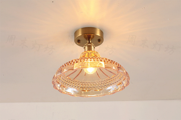 Japanese-Style Retro Brass Glass Ceiling Lamp Bathroom Corridor Simple Modern B & B Entrance Hall Entrance Ceiling Lamp