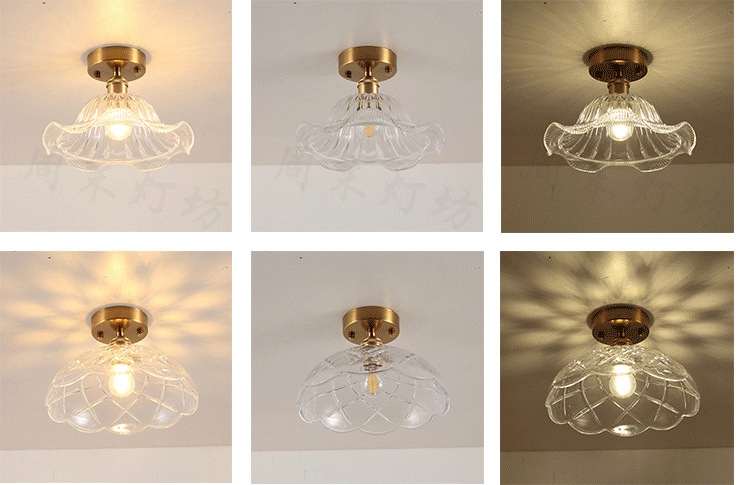 Japanese-Style Retro Brass Glass Ceiling Lamp Bathroom Corridor Simple Modern B & B Entrance Hall Entrance Ceiling Lamp