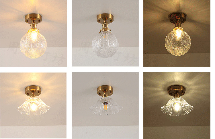 Japanese-Style Retro Brass Glass Ceiling Lamp Bathroom Corridor Simple Modern B & B Entrance Hall Entrance Ceiling Lamp