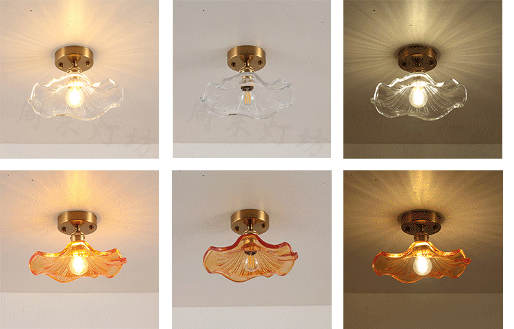 Japanese-Style Retro Brass Glass Ceiling Lamp Bathroom Corridor Simple Modern B & B Entrance Hall Entrance Ceiling Lamp