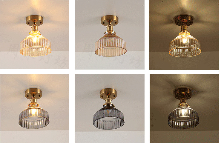 Japanese-Style Retro Brass Glass Ceiling Lamp Bathroom Corridor Simple Modern B & B Entrance Hall Entrance Ceiling Lamp