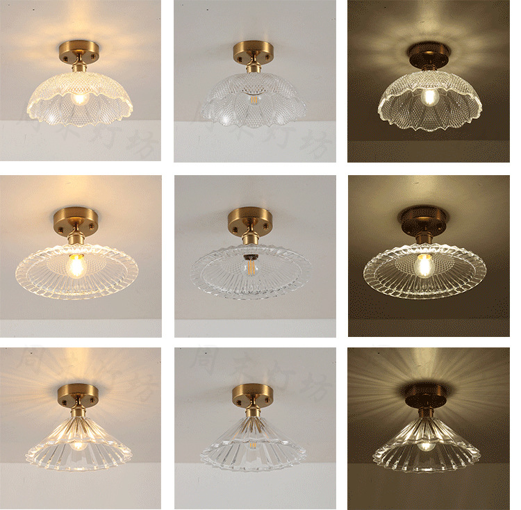 Japanese-Style Retro Brass Glass Ceiling Lamp Bathroom Corridor Simple Modern B & B Entrance Hall Entrance Ceiling Lamp